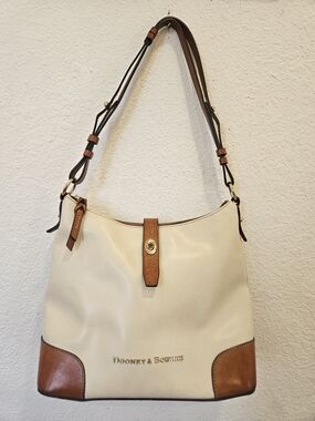 Vintage Dooney & Bourke Cream and Brown Leather-Trim Shoulder Bag